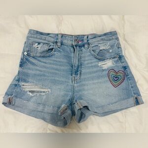 American Eagle Light Blue Jean Mom Shorts with Heart Patch